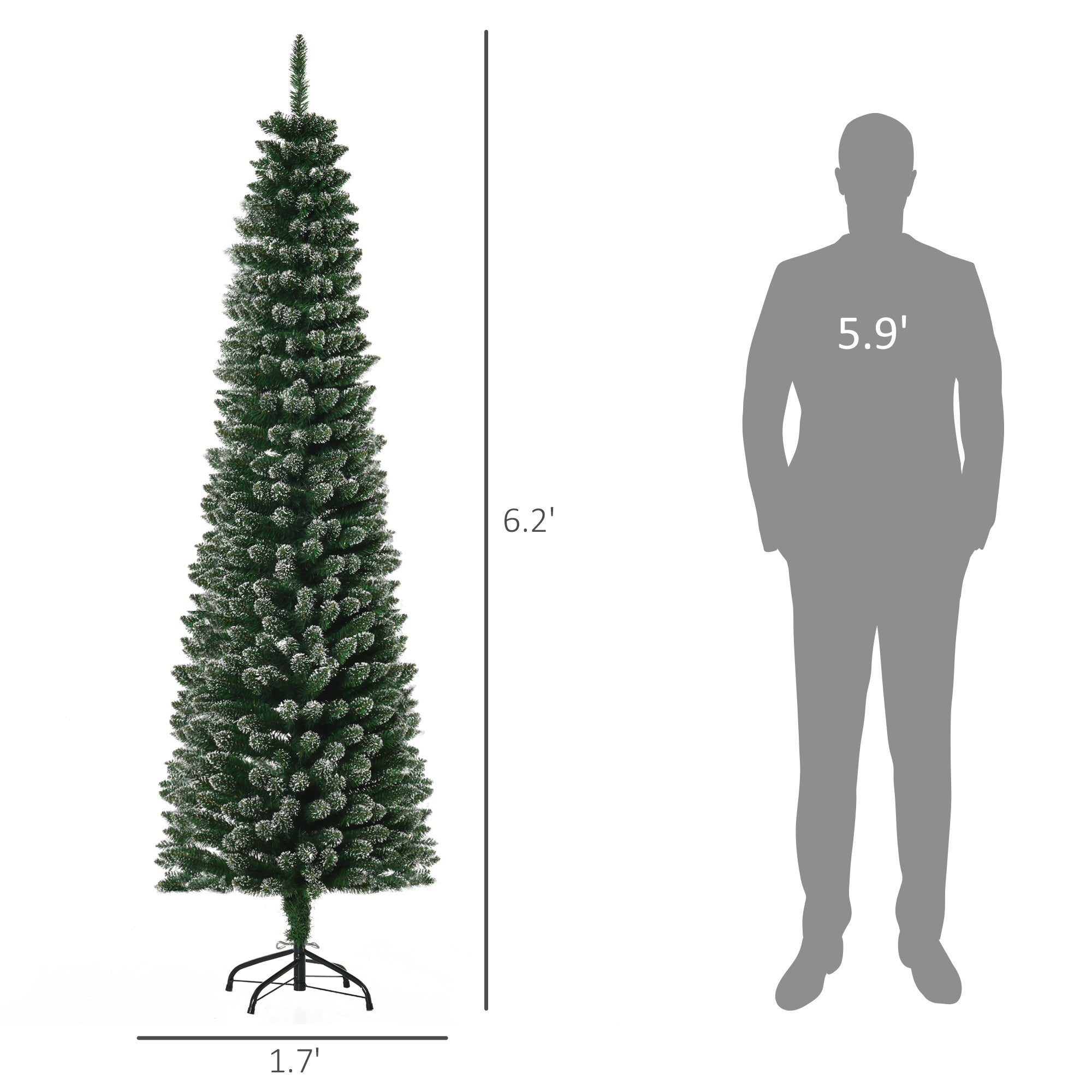 6FT Artificial Snow Dipped Christmas Tree Xmas Pencil Tree Holiday Home Indoor Decoration with Foldable Black Stand, Green Artificial Christmas Trees   at Gallery Canada