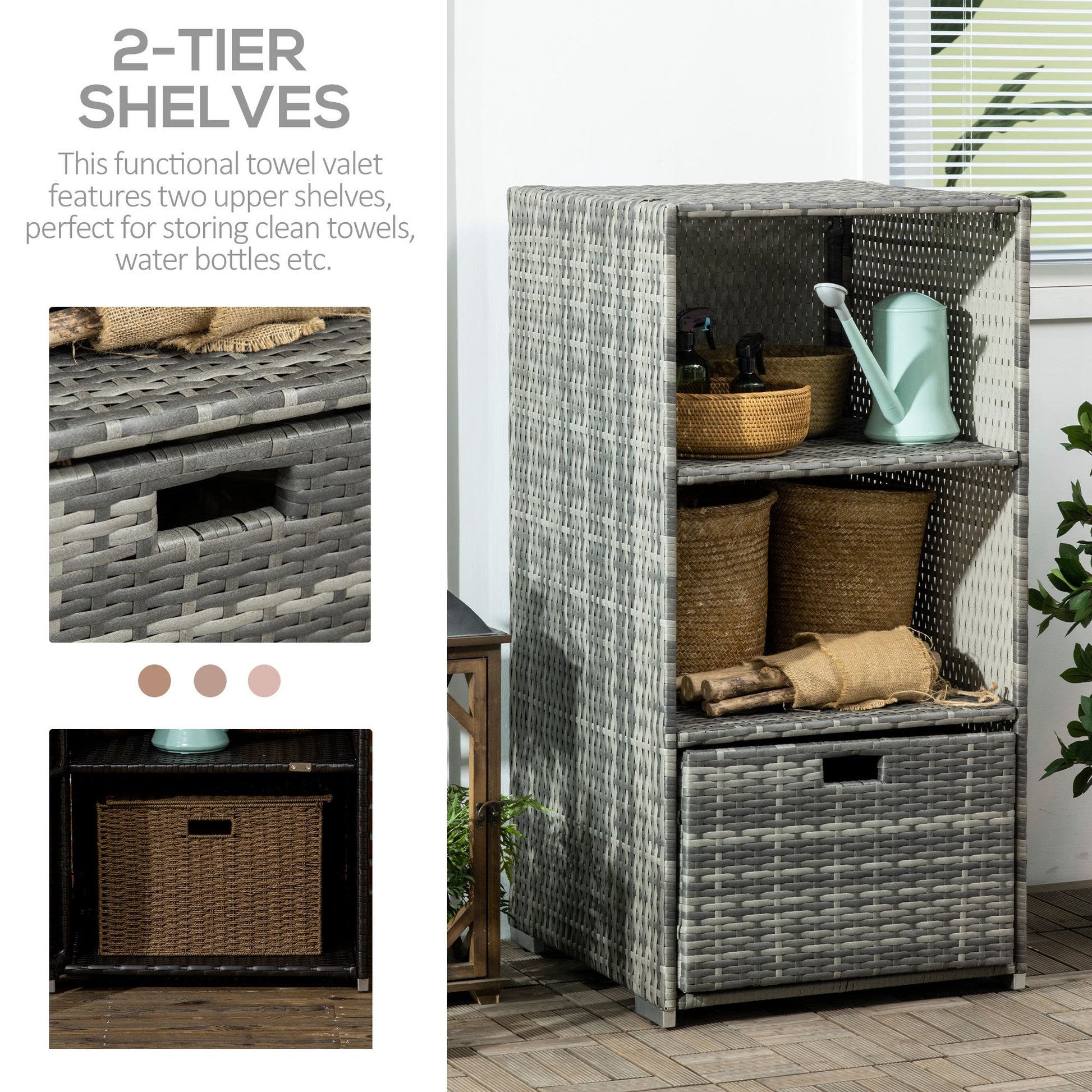 Rattan Wicker Outdoor Storage Cabinet with Shelf and Drawer, Mixed Grey Patio Storage Boxes   at Gallery Canada