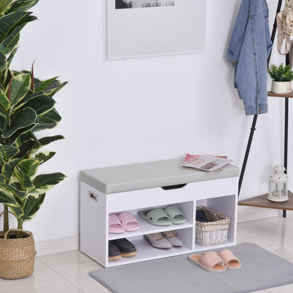 Shoe Bench Entryway Storage Rack with Padded Cushion PU Cover for Hallway Living Room Bedroom, White Storage Ottomans & Benches   at Gallery Canada