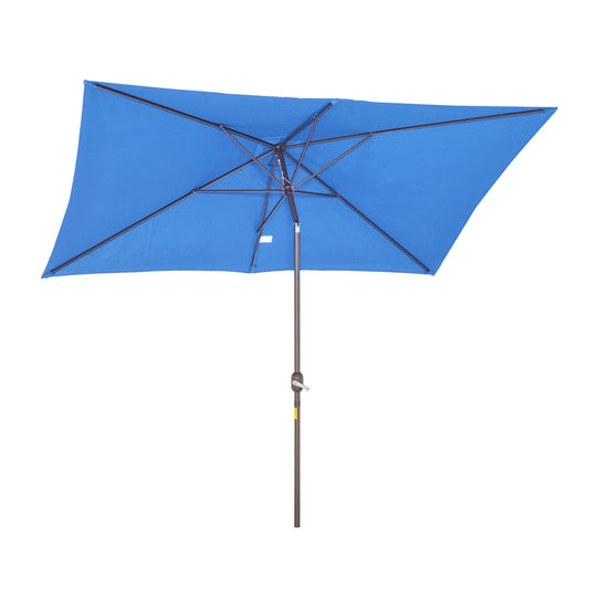 6.5x10ft Patio Umbrella, Rectangle Market Umbrella with Aluminum Frame and Crank Handle, Garden Parasol Outdoor Sunshade Canopy, Blue - Gallery Canada