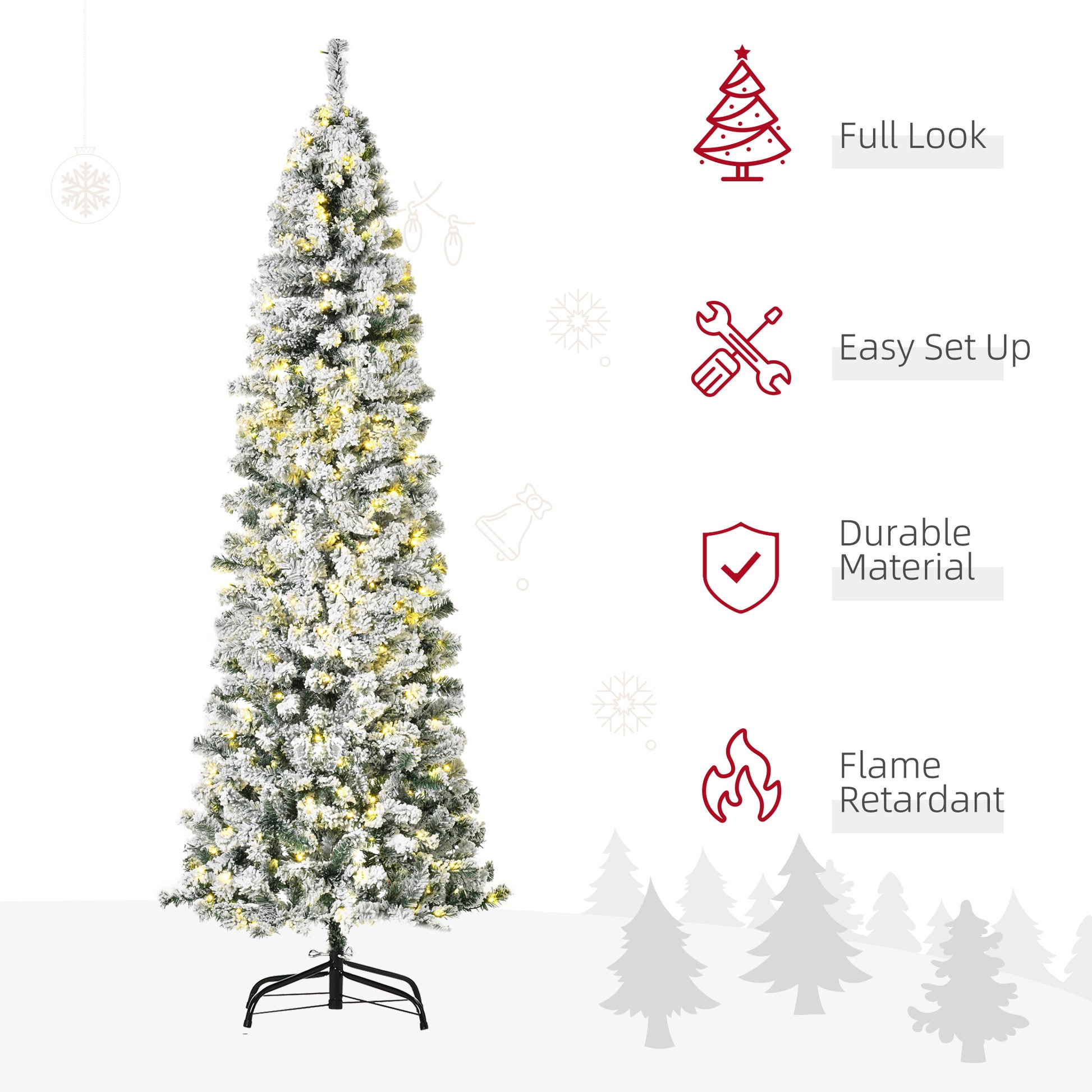 7.5 Feet Christmas Tree Prelit Artificial Snow Flocked with Warm White LED Light, Holiday Home Xmas Decoration, Green White Pre Lit Christmas Trees   at Gallery Canada