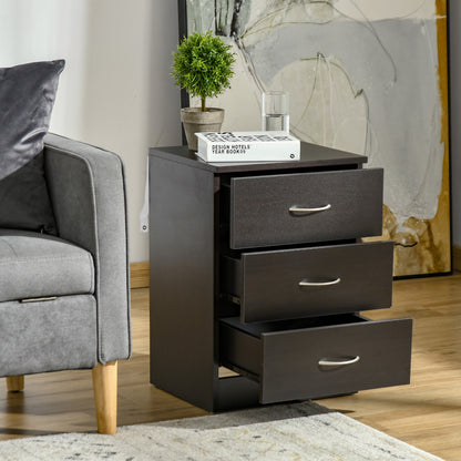 Bedside Table, Modern Night Stand with 3 Drawers and Metal Rail for Bedroom, Dark Brown Bedside Tables   at Gallery Canada