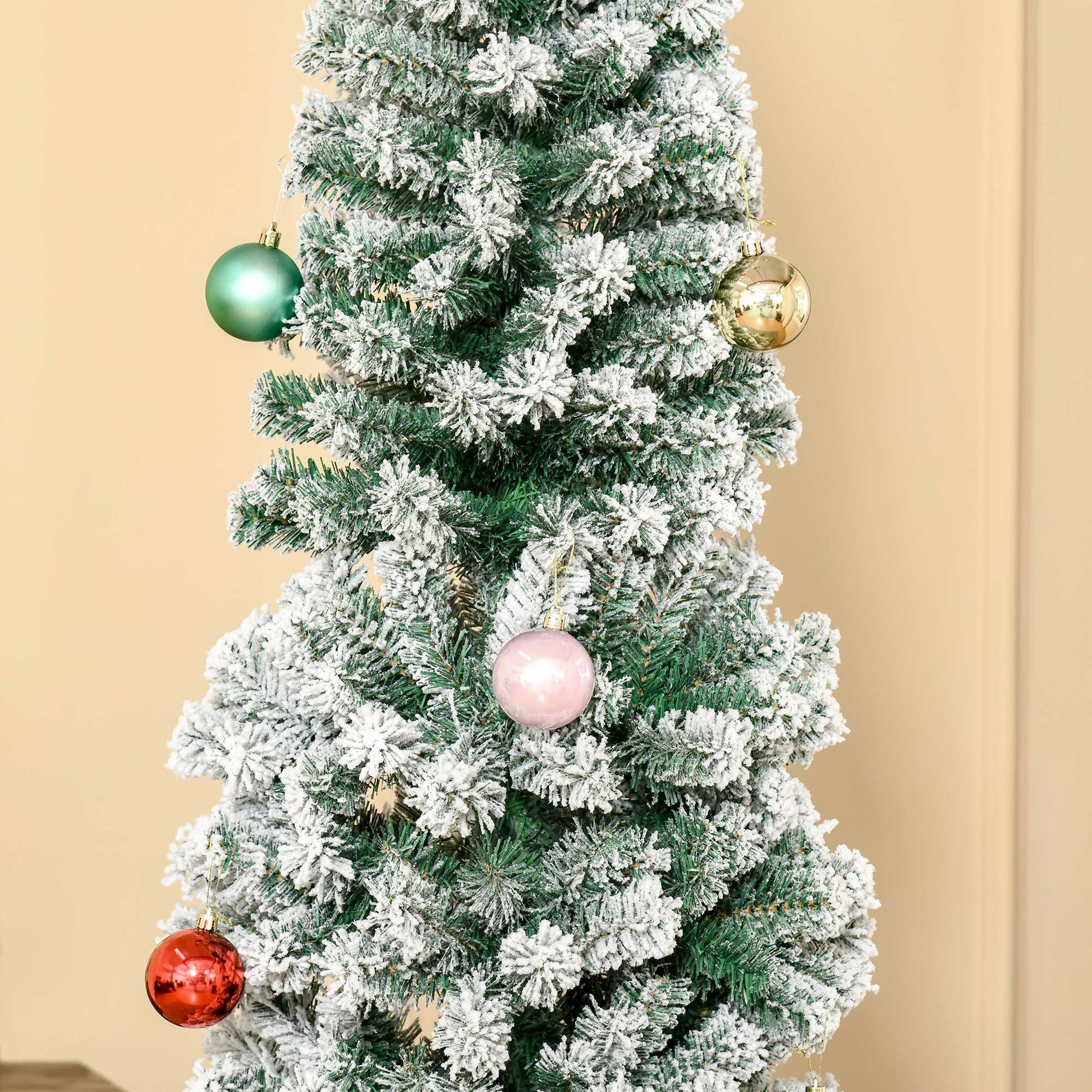 7.5ft Snow Flocked Pencil Christmas Tree Artificial Slim Xmas Tree with Realistic Branch Tips Folding Metal Stand Pencil Christmas Trees   at Gallery Canada