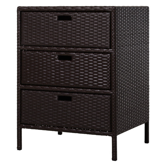 32" Poolside Rattan Wicker Patio Organizer Storage Cabinet Bathroom Storage w/ 3 Large Drawers Garden Outdoor Patio Storage Boxes Brown  at Gallery Canada