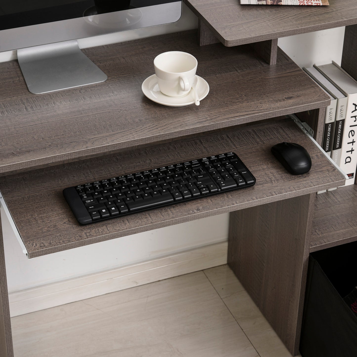 Computer Desk with Sliding Keyboard Tray Storage Drawer Shelf Home Office Workstation Grey Computer Desks   at Gallery Canada