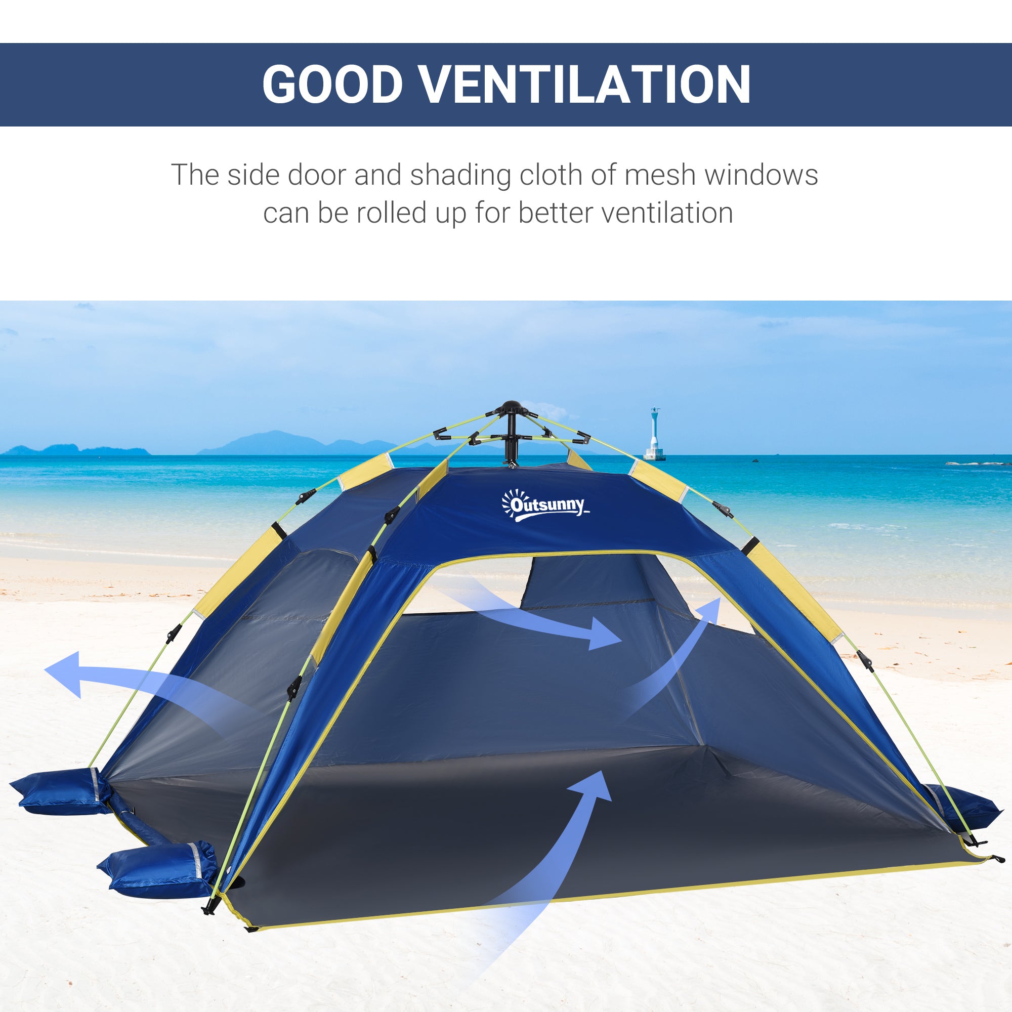 Pop Up Beach Tent for 1-2 Person, Partable Instant Sun Shelter with 2 Mesh Windows, 2 Doors, Carrying Bag, Dark Blue Camping Tents   at Gallery Canada