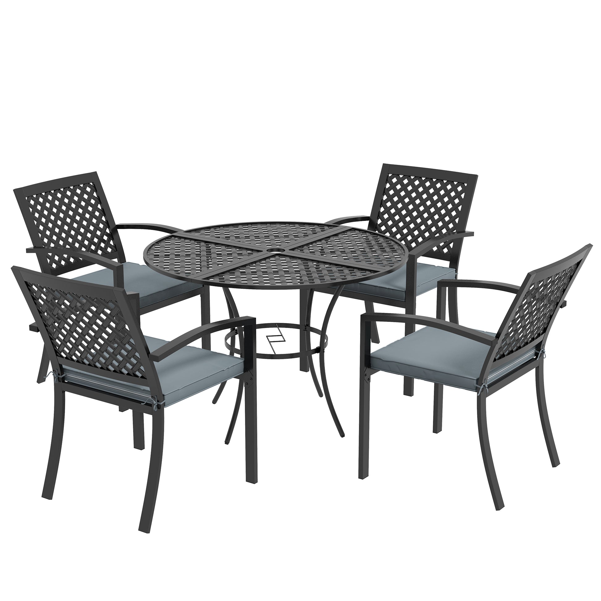 Stackable Cushioned Armchairs 5-Piece Outdoor Dining Set with Umbrella Hole, Grey Bistro Sets Multi Colour  at Gallery Canada