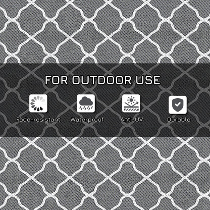 Waterproof Outdoor Rug, 6' x 9' RV Rug Reversible Mat for Backyard, Deck, Picnic, Beach, Camping, Grey &; White Net - Gallery Canada
