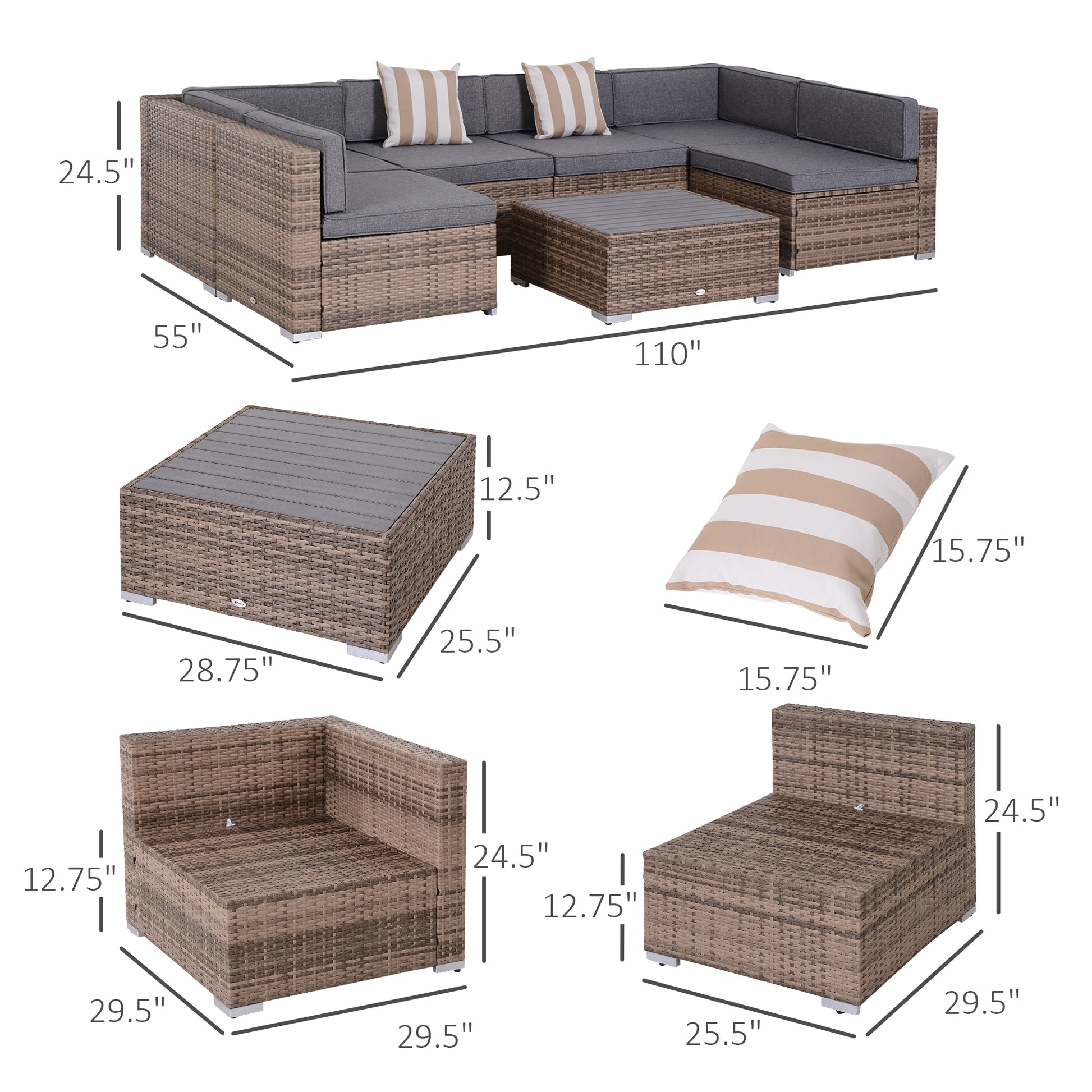 7-Piece Patio Furniture Sets Outdoor Wicker Conversation Sets All Weather PE Rattan Sectional Sofa, Grey Patio Furniture Sets   at Gallery Canada
