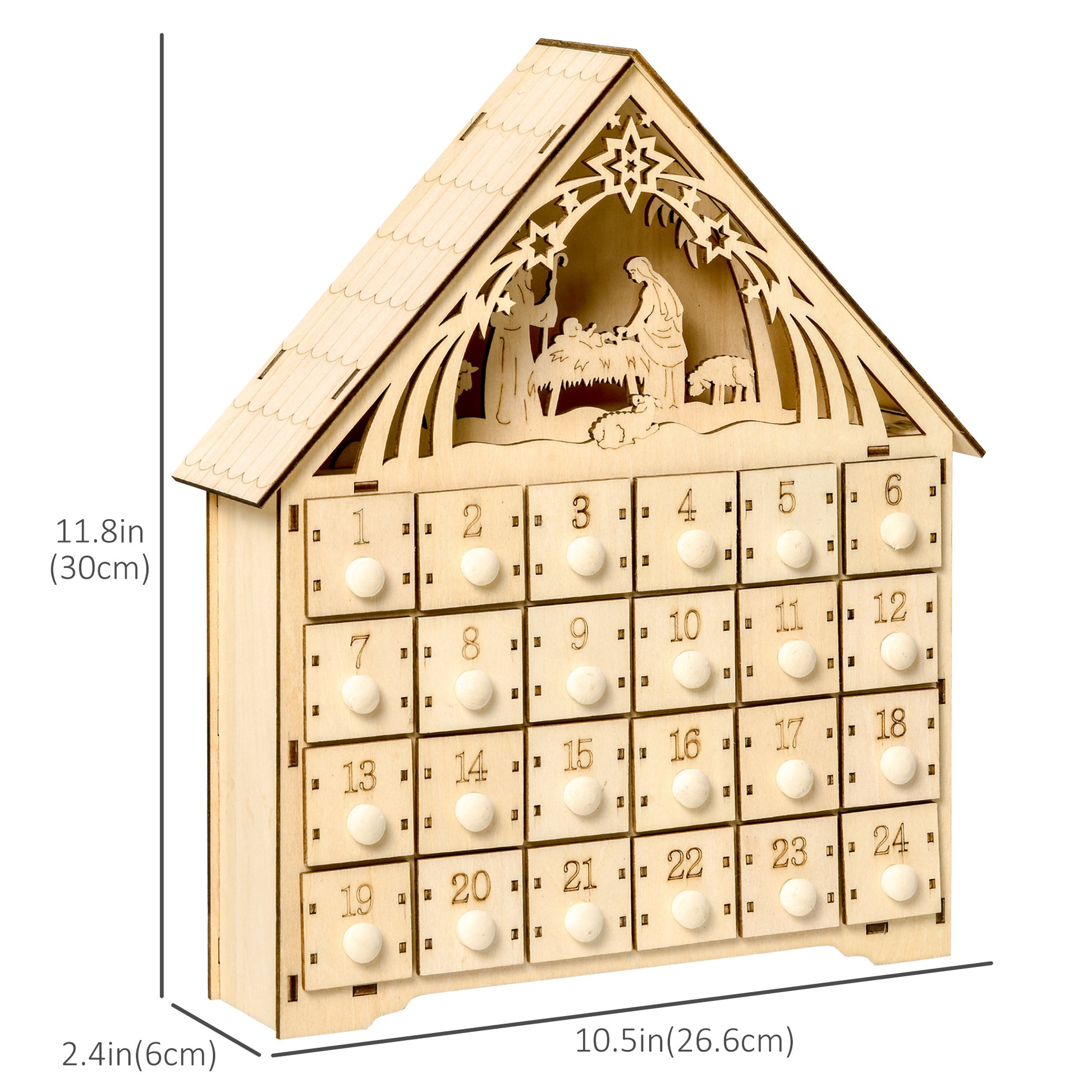 Lighted Wooden Advent Calendar House with 24 Countdown Drawers, Battery Operated, Natural Christmas Advent Calendars   at Gallery Canada