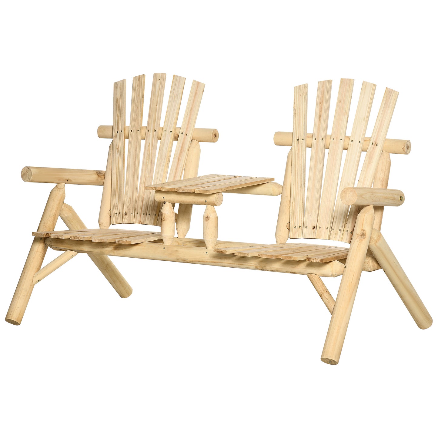 Wood Adirondack Patio Chair Bench with Center Coffee Table, for Lounging and Relaxing Outdoors Natural Outdoor Benches Natural  at Gallery Canada