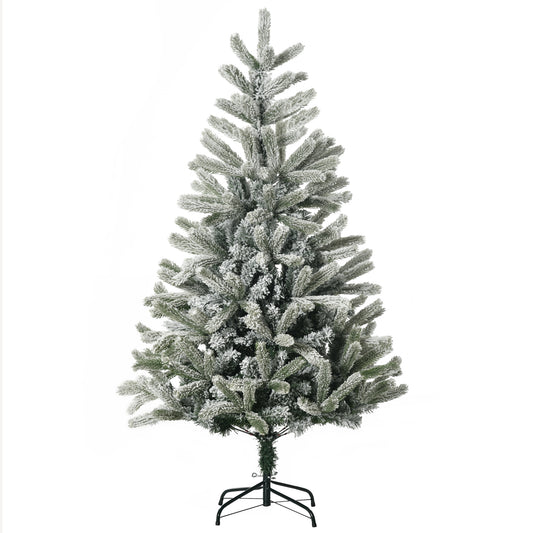 5ft Artificial Snow-Flocked Tree Holiday Home Indoor Christmas Decoration with Metal Feet, Green - Gallery Canada