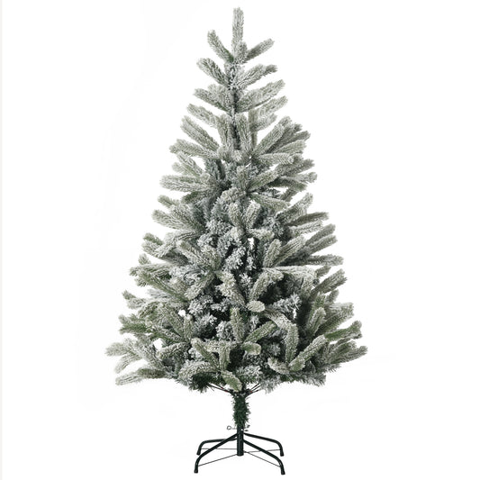 5ft Artificial Snow-Flocked Tree Holiday Home Indoor Christmas Decoration with Metal Feet, Green Flocked Christmas Trees Green  at Gallery Canada