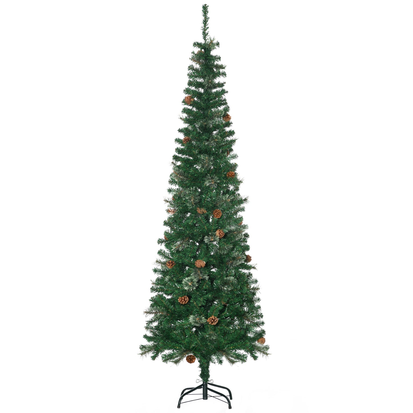 6.5ft Pencil Christmas Tree, Artificial Christmas with Pine Needles, Realistic Branches, Pine Cones, Metal Base, Green Pencil Christmas Trees Green  at Gallery Canada