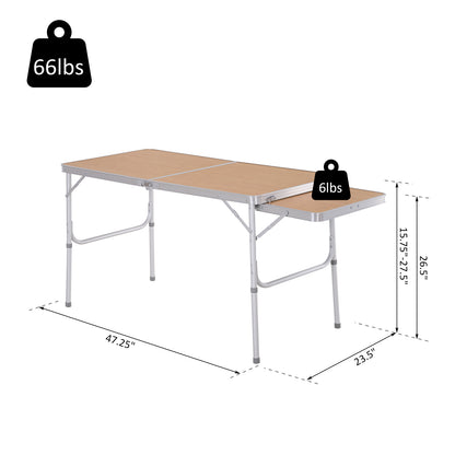 Portable 4ft Aluminum Folding Picnic Table with Slide Shelf, Adjustable Height, Lightweight for Camping BBQ, Bamboo Colour Picnic Tables & Camping Chairs   at Gallery Canada