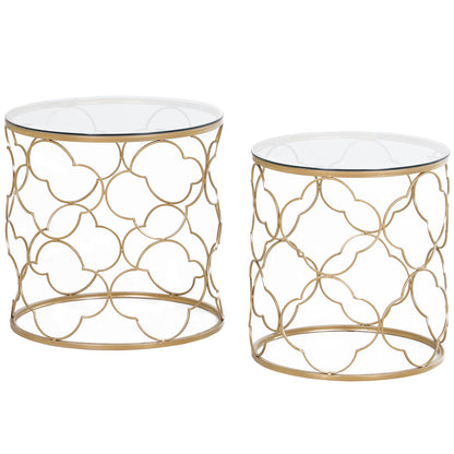 Set of 2 Nesting Table Coffee End Table Set Modern for Living room Furniture Decor Gold Tempered Glass Coffee Tables Gold  at Gallery Canada