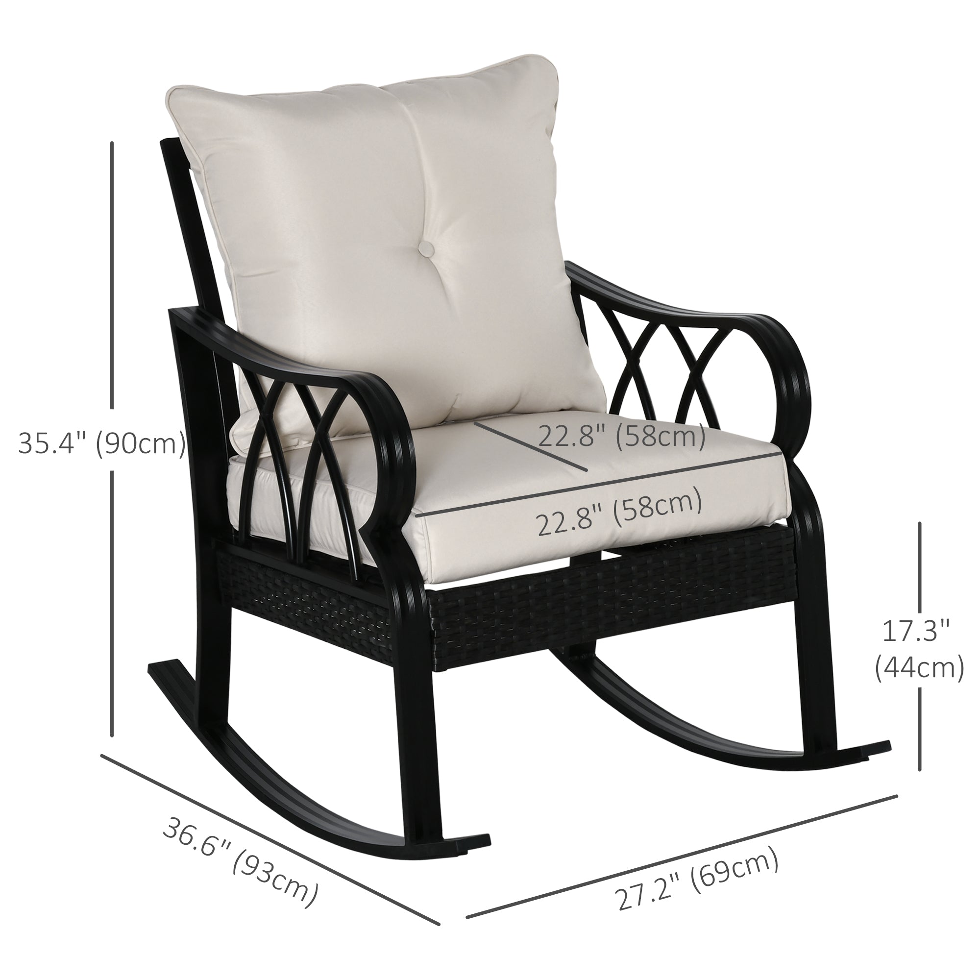 Outdoor Wicker Rocking Chair with Padded Cushions for Garden, Patio, and Backyard, Khaki Patio Chairs   at Gallery Canada