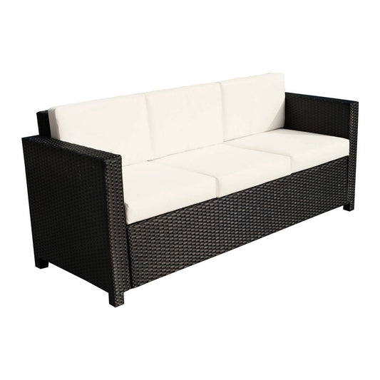 Deluxe 3 Seat Rattan Wicker Sofa Garden Outdoor Patio Furniture with Cushion, Black - Gallery Canada