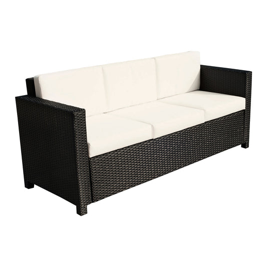 Deluxe 3 Seat Rattan Wicker Sofa Garden Outdoor Patio Furniture with Cushion, Black Patio Furniture Sets Black with White Cushion  at Gallery Canada