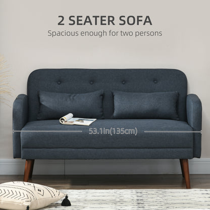 53" 2 Seat Sofa, Modern Love Seats Furniture, Upholstered 2 Seater Couch with Throw Cushions, Solid Wood Frame, Blue 2-Seater Sofas   at Gallery Canada