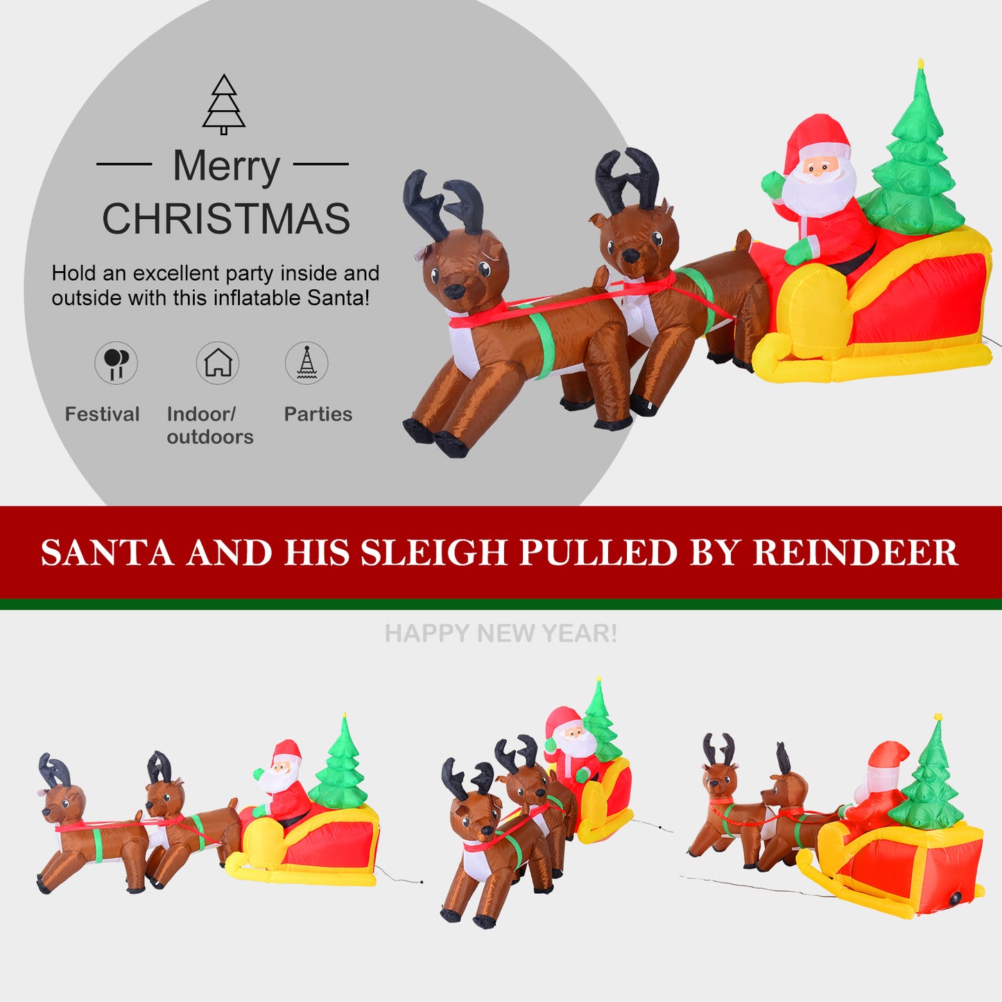 7' Inflatable Christmas Santa in Sleigh Reindeer LED Lighted Decoration Christmas Inflatables   at Gallery Canada