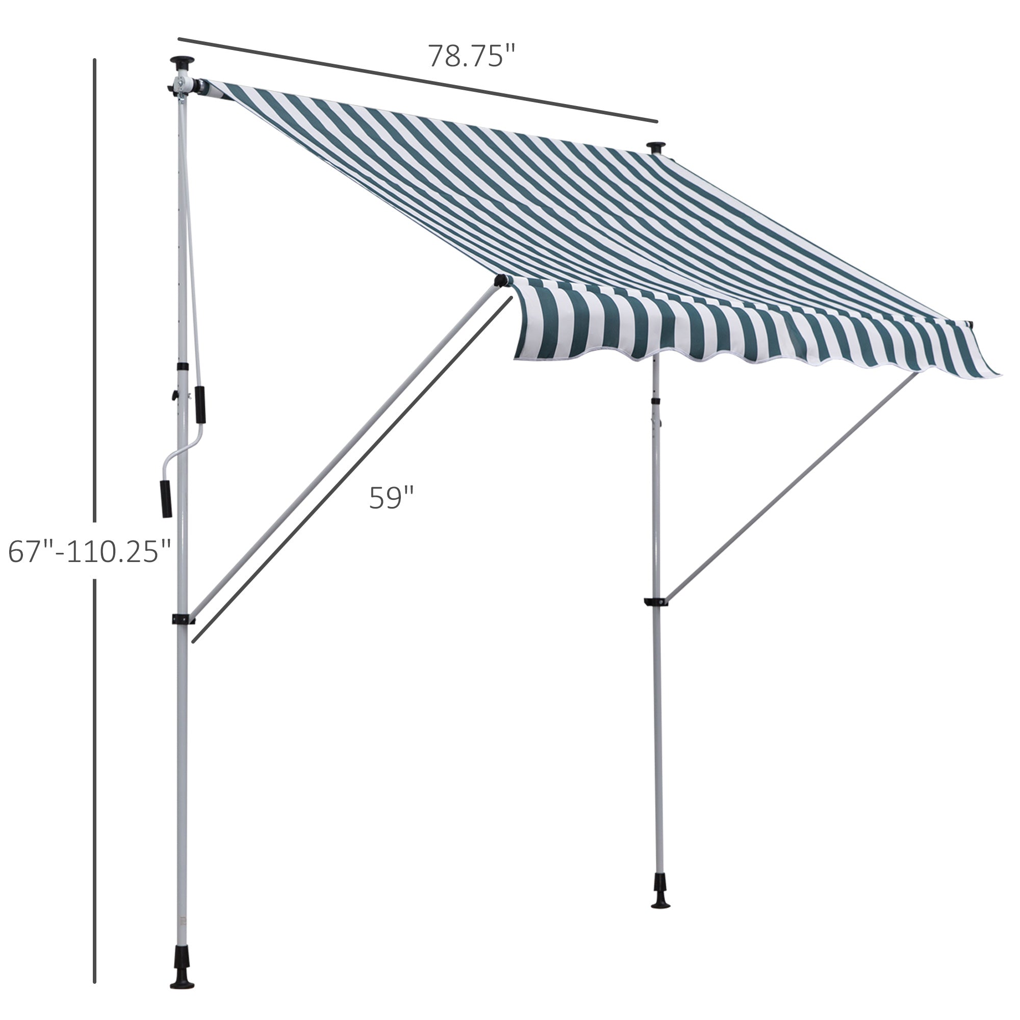 6.6'x5' Manual Retractable Patio Awning Window Door Sun Shade Deck Canopy Shelter Water Resistant UV Protector Green and White Door Awnings   at Gallery Canada