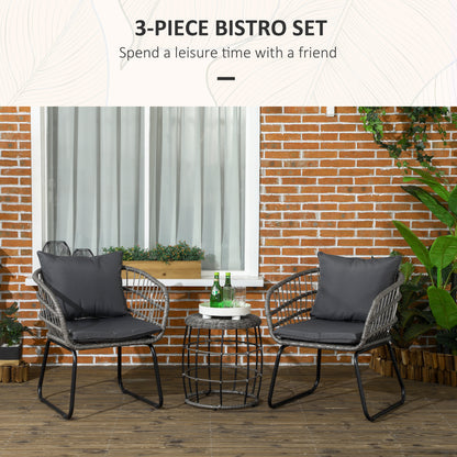 3 Pieces Patio Furniture Outdoor PE Rattan Bistro with Soft Seat and Back Cushions for Garden, Backyard, Charcoal Grey Bistro Sets   at Gallery Canada