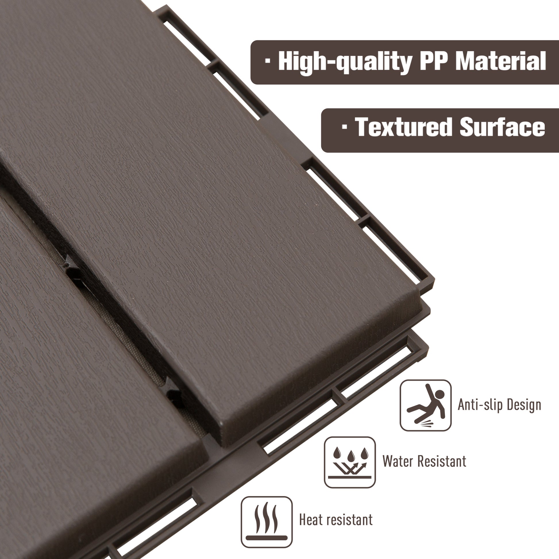 9 Pcs PP Interlocking Composite Deck Tile, 12" x 12" Outdoor Flooring Tiles for Indoor and Outdoor Use, Tools Free Assembly, Brown Deck Tiles   at Gallery Canada